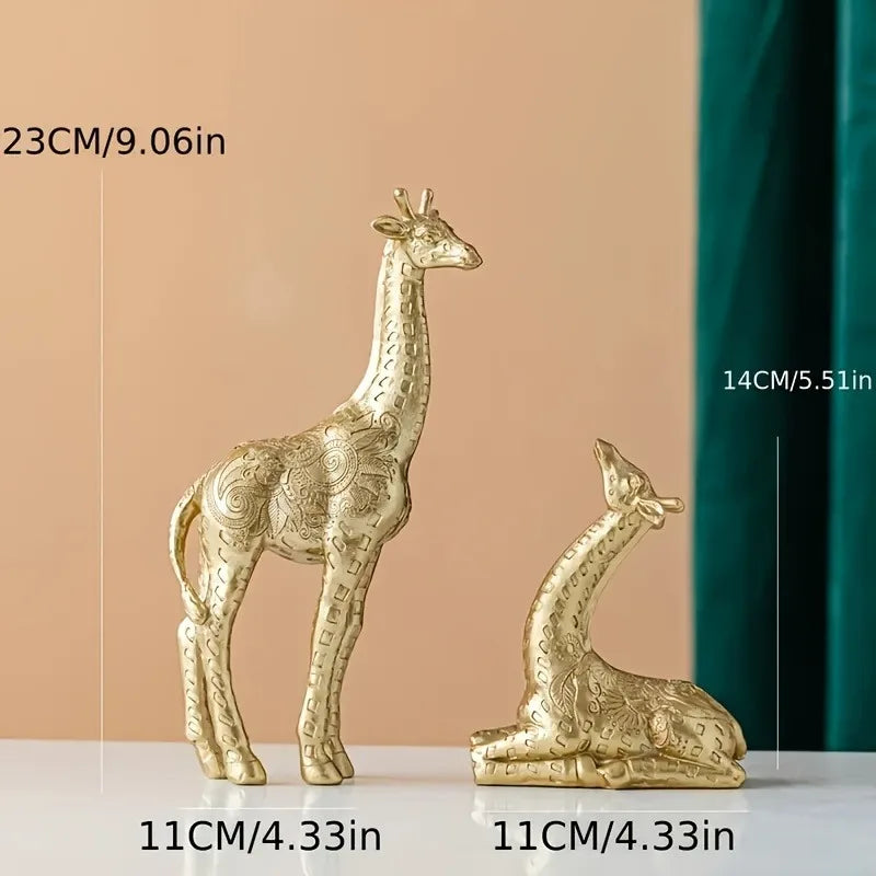 2pcs/set Giraffe Ornament, Golden Statue Art Craft, For Bookshelf Home Living Room Office Cafe Decor,Display Entryway Decor