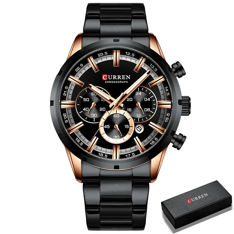 CURREN 8355 Top Brand Luxury Sports Quartz Mens Watches Full Steel Waterproof Chronograph Wristwatch Men Relogio Masculino