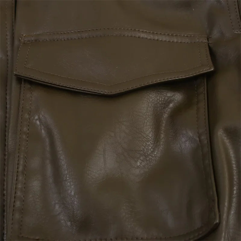 Women's Jacket New Fall 2025 Dark Green Long Sleeve Faux Leather Short Jacket Jacket Biker Style Casual Fashion Personality