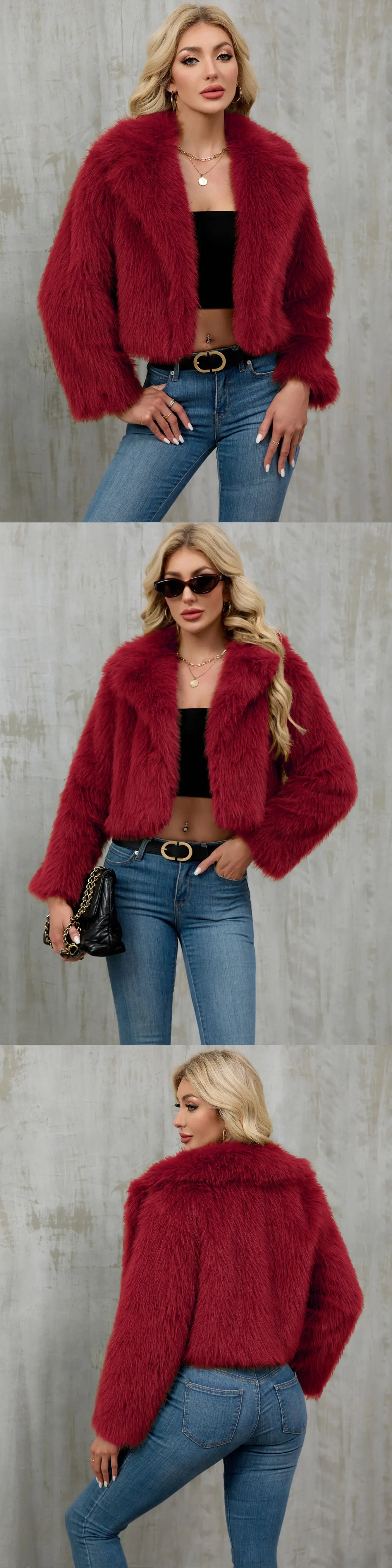 2025 Female Winter Brown Faux Fur Coat For Women Casual Long Sleeve Fluffy Plush Jacket Lady Solid Thick Fake Fur Warm Cardigan