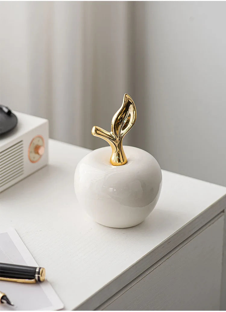 Creative Ceramic Apple Figurines Handicrafts Living Room Art White Apple Sculpture Room Home Decor Accessories Holiday Gifts
