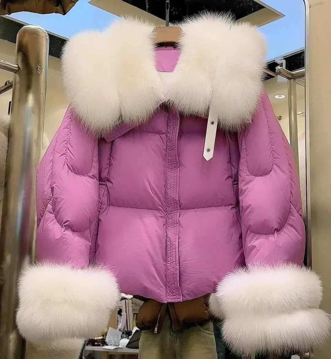 Natural Fox Fur Jacket Fashion Women Winter Luxury White Goose Down Jacket Thicken Female Casual Parkas Fur Collar Puffer Coat