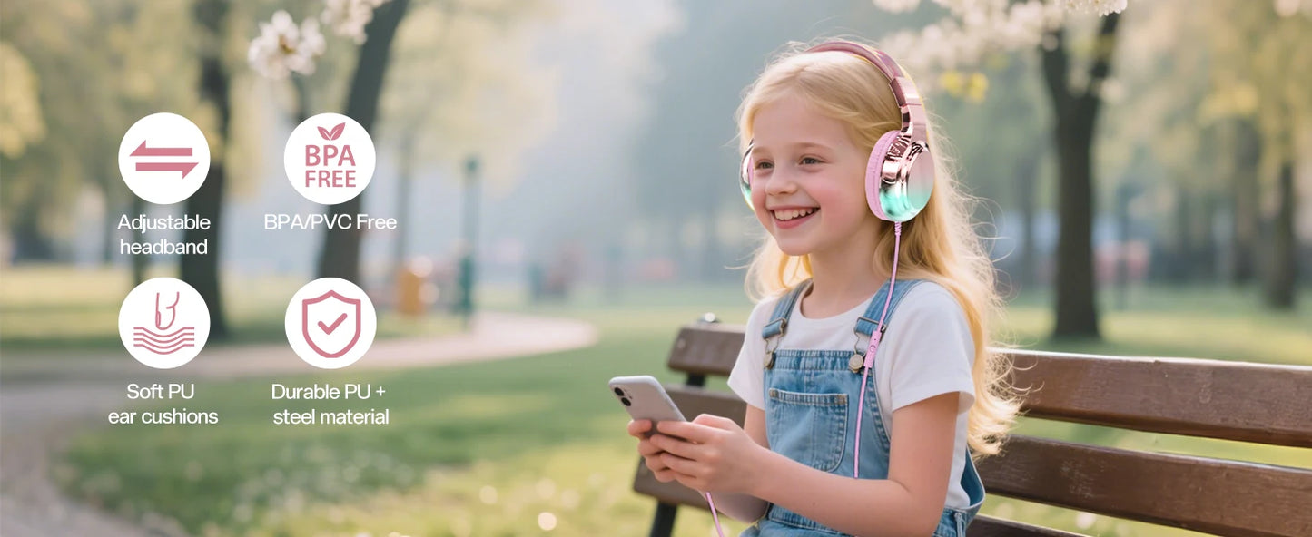 Stylish Soundproof Kids Wired Headphones For Toddler Preschool, 3.5mm Jack, 85/94dB Volume limited Headset For Travel Homeschool