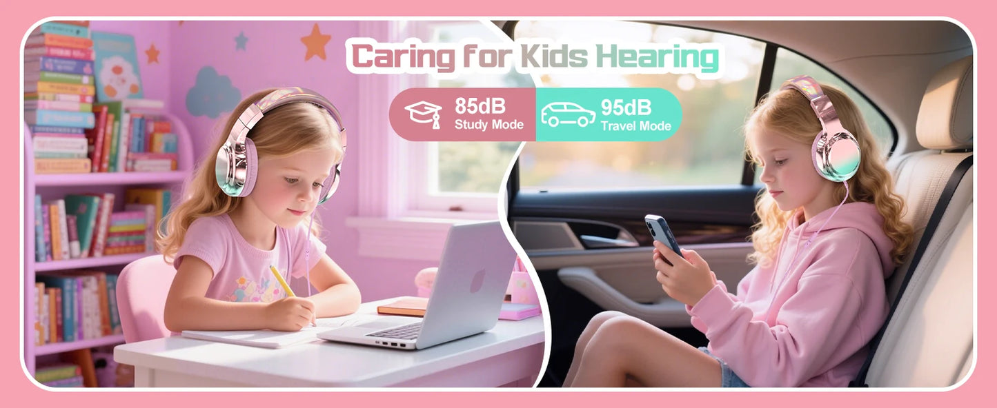 Stylish Soundproof Kids Wired Headphones For Toddler Preschool, 3.5mm Jack, 85/94dB Volume limited Headset For Travel Homeschool