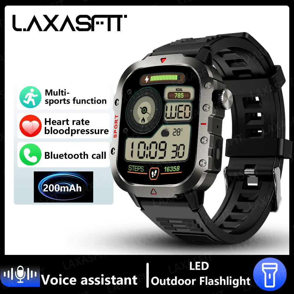 LAXASFIT 2024 Outdoor Military Men's Smart Watch Bluetooth Talk Sports Heart Rate Monitor Smart Watch Android IOS