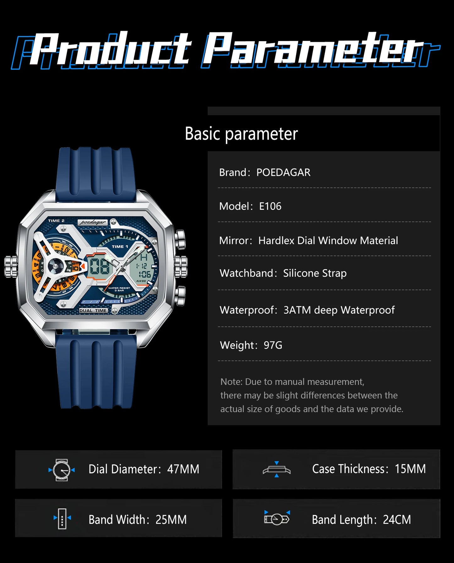 POEDAGAR Top Luxury Men Clock LED Calendar Week Luminous Man Wristwatch Electronic Rectangle Silicone Strap Quartz Men's Watches