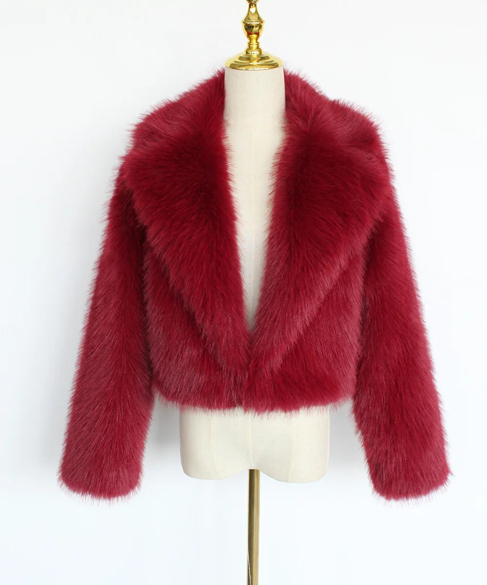 2025 Female Winter Brown Faux Fur Coat For Women Casual Long Sleeve Fluffy Plush Jacket Lady Solid Thick Fake Fur Warm Cardigan