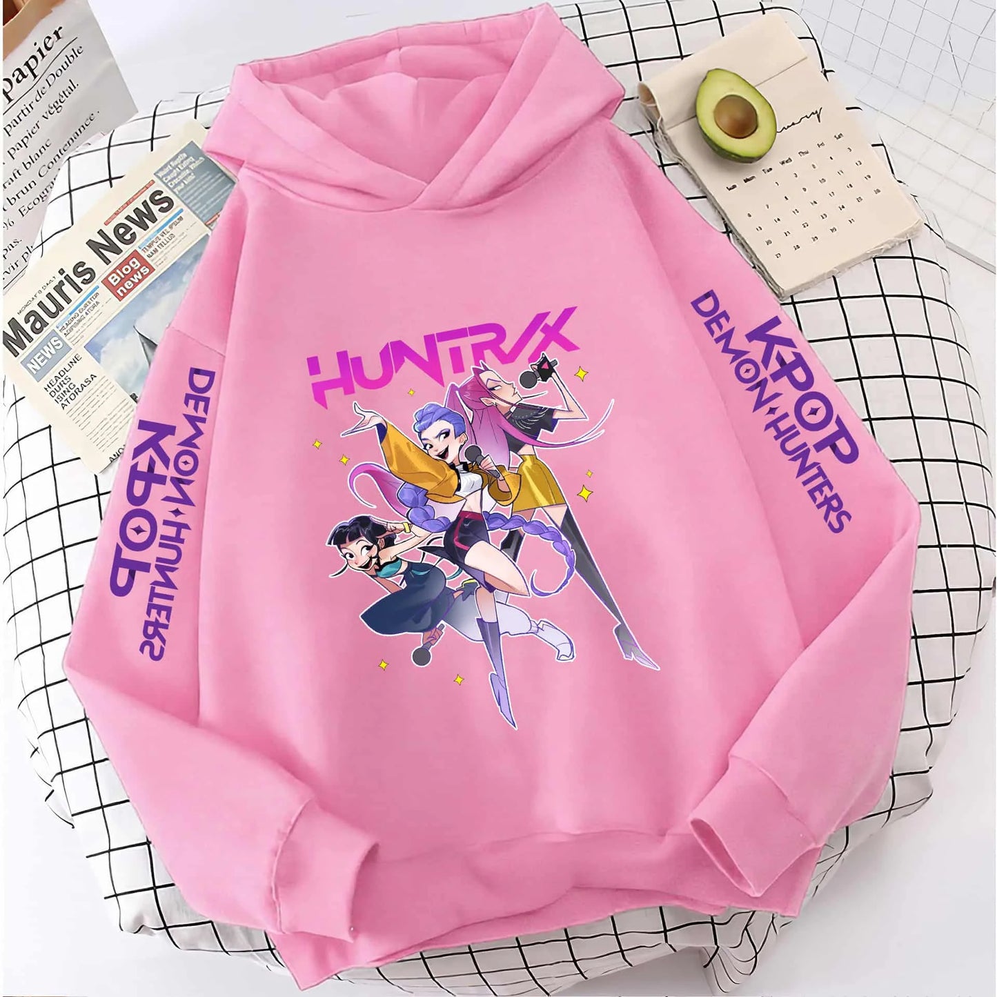 Cute Girls Hooded Sweatshirt Warm Rumi KPop Demon Hunter Cartoon Children's Wave Fashion Casual Tops Casual Black Pink Clothing