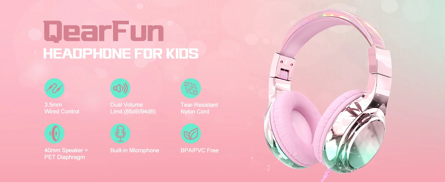 Stylish Soundproof Kids Wired Headphones For Toddler Preschool, 3.5mm Jack, 85/94dB Volume limited Headset For Travel Homeschool