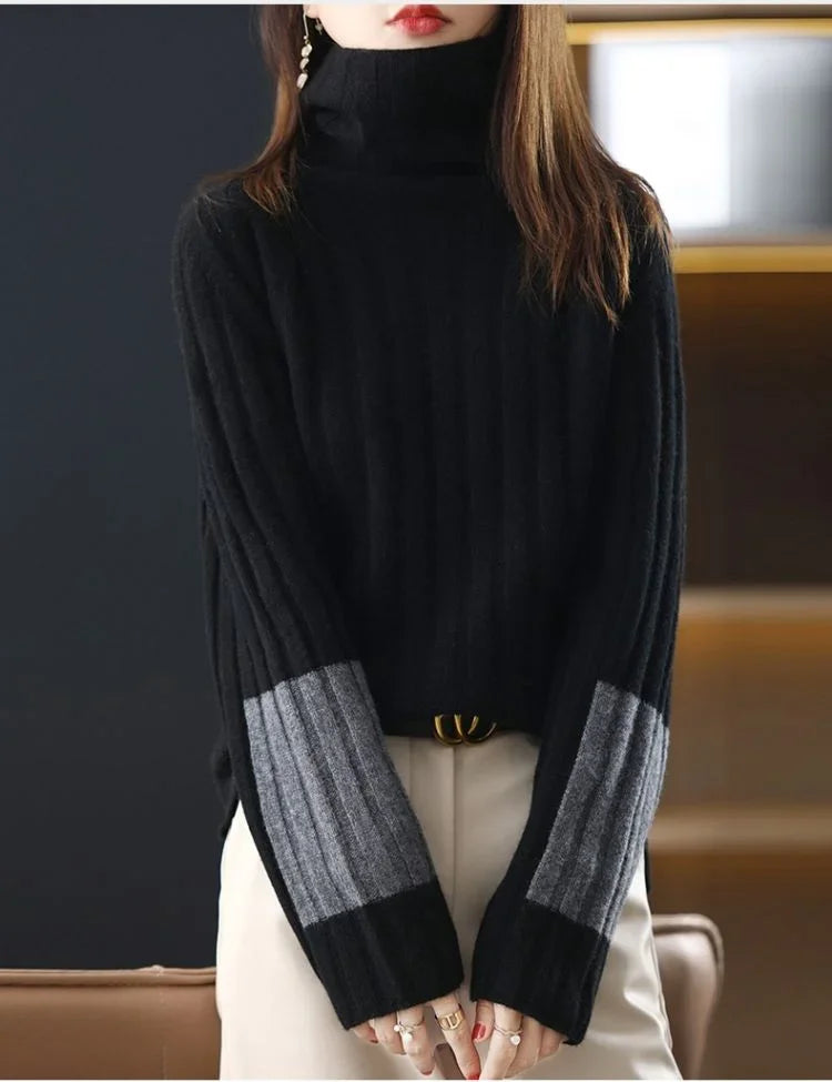 High Neck Sweater Loose and Slim Colored and Warm Knitted Sweater Autumn and Winter New Bottoming Shirt Outerwear Top Women