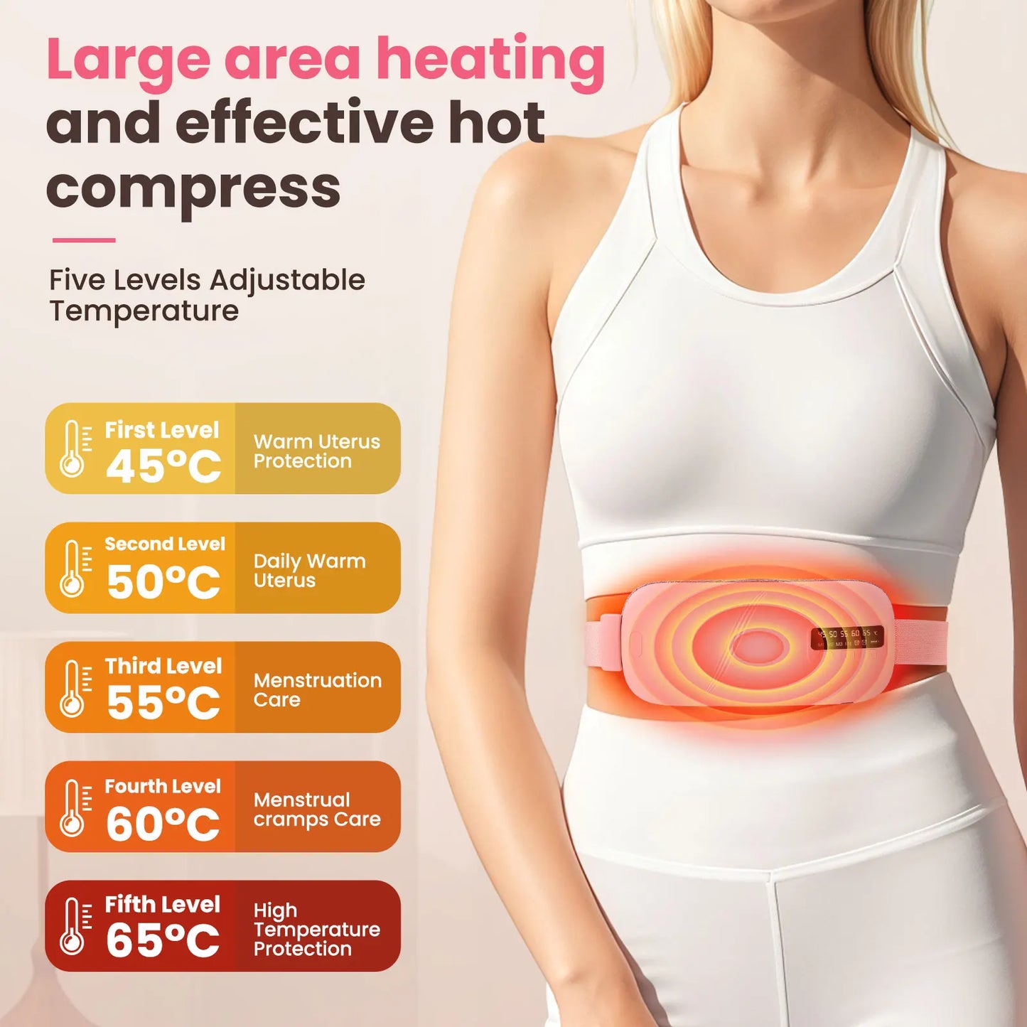 Women’s Period Pain Relief Belt Fast Heating 45-65°C 4 Adjustable Vibration Portable Menstrual Massager for Stomach/Back Pain