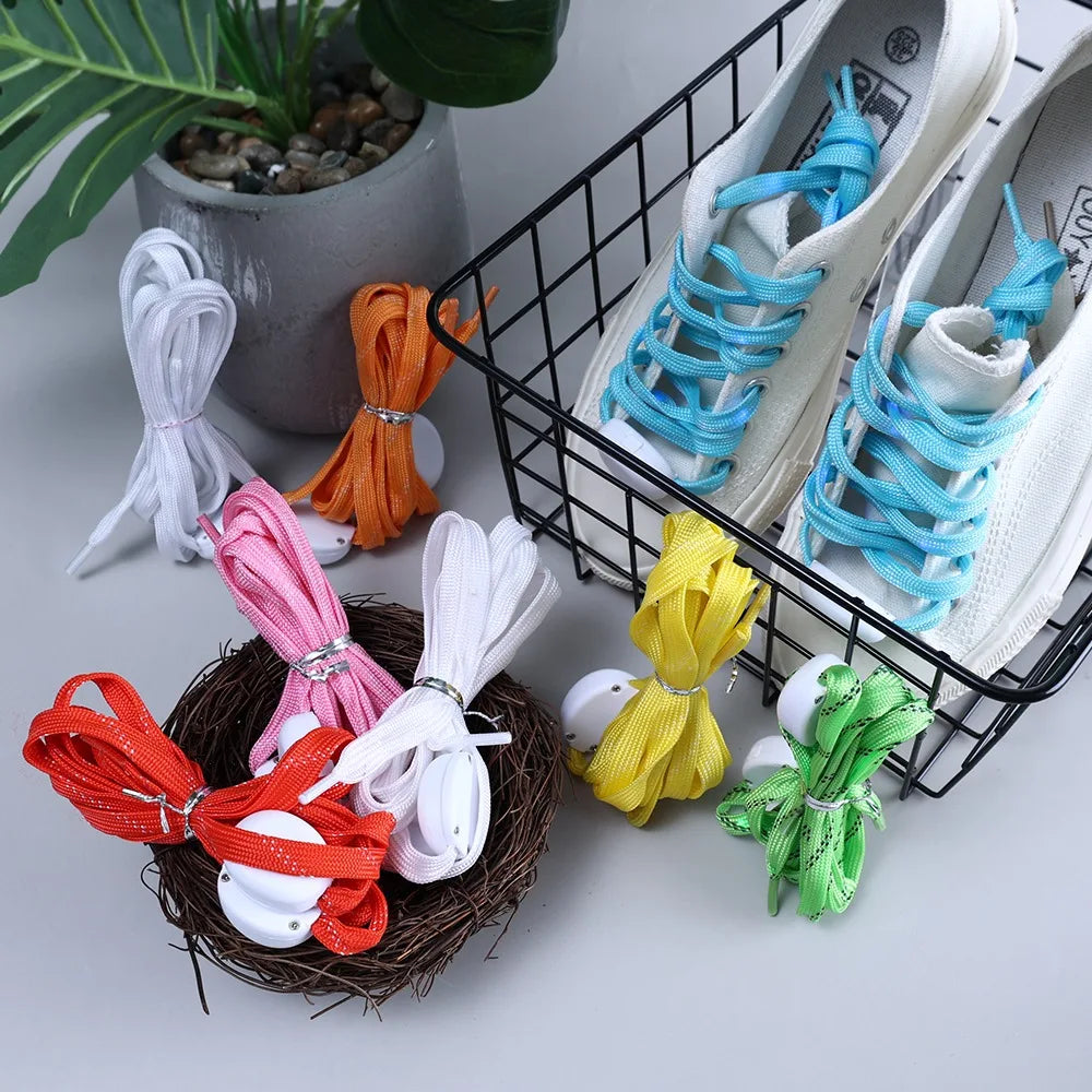 120cm LED Sport Luminous Shoelaces Glow Shoe Strings Round Flash Light Shoelaces Batteries LED Lazy Shoe Laces Party Decor