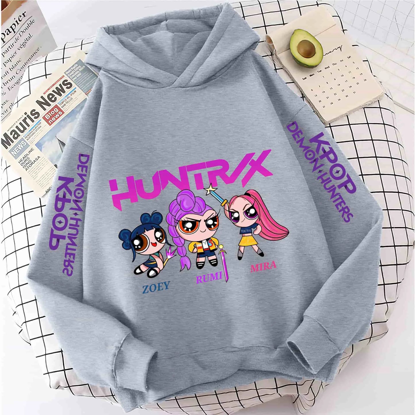 Cute Girls Hooded Sweatshirt Warm Rumi KPop Demon Hunter Cartoon Children's Wave Fashion Casual Tops Casual Black Pink Clothing