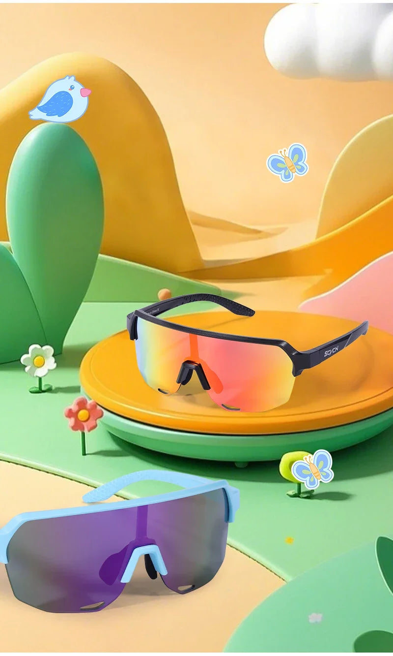 SCVCN Children Outdoor Cycling Sunglasses MTB Camping Glasses Teenager Sports Road Bike Eyewear Girls UV400 Protective Goggles