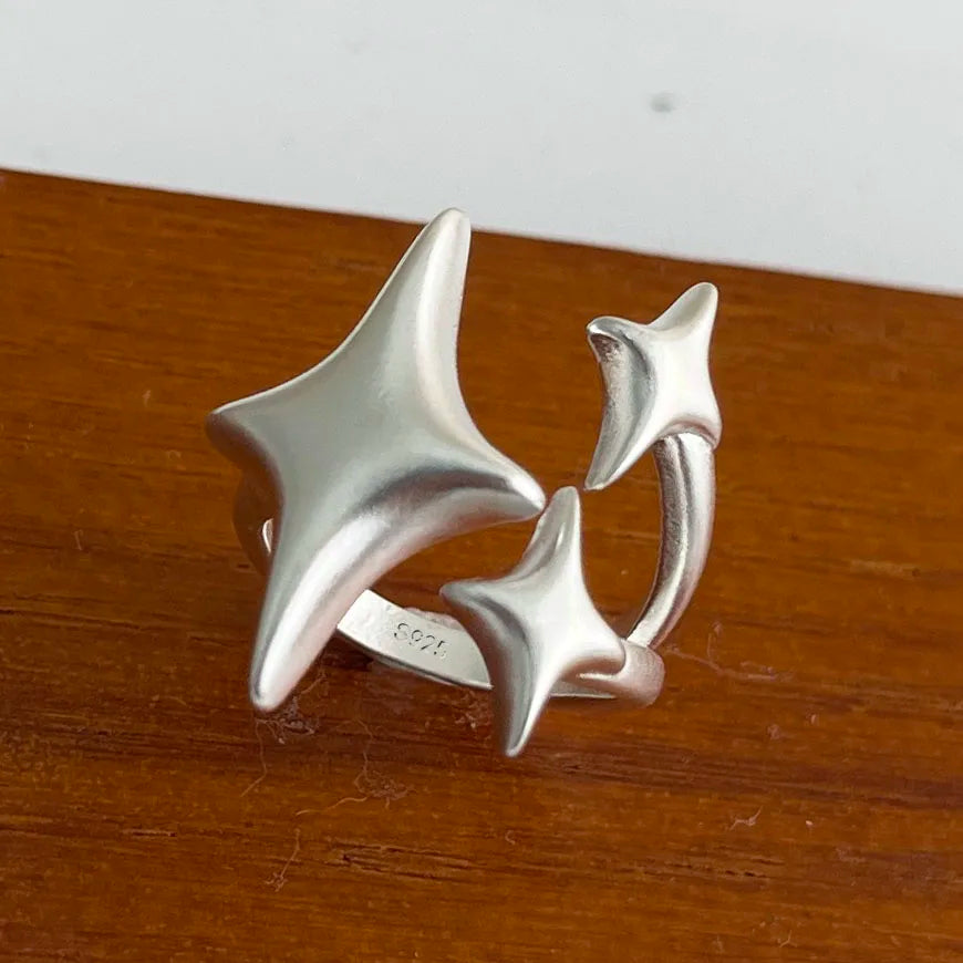 925 Sterling Silver Rings For Women Geometric Fine Jewelry Finger Adjustable Wide Sparkling Ring For Party Birthday Gift