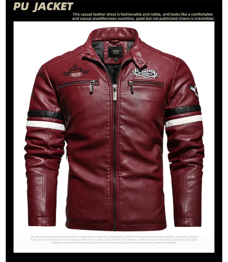 Motorcycle Jacket Leather Men's Brand Moto Leather Jacket Coat Men Handsome Washed Embroidery Biker PU Jacket Male Jaqueta Men