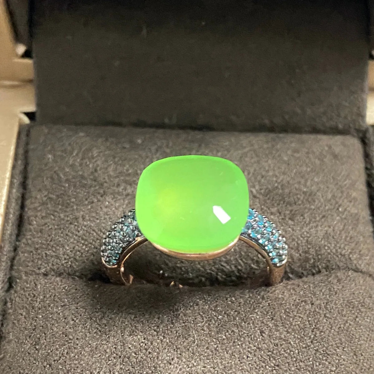 Blue Topaz Ring Inlay Black Zircon With Black Gun Plated 12.6mm Flat Crystal Ring For Women Party Fashion Jewelry Gift