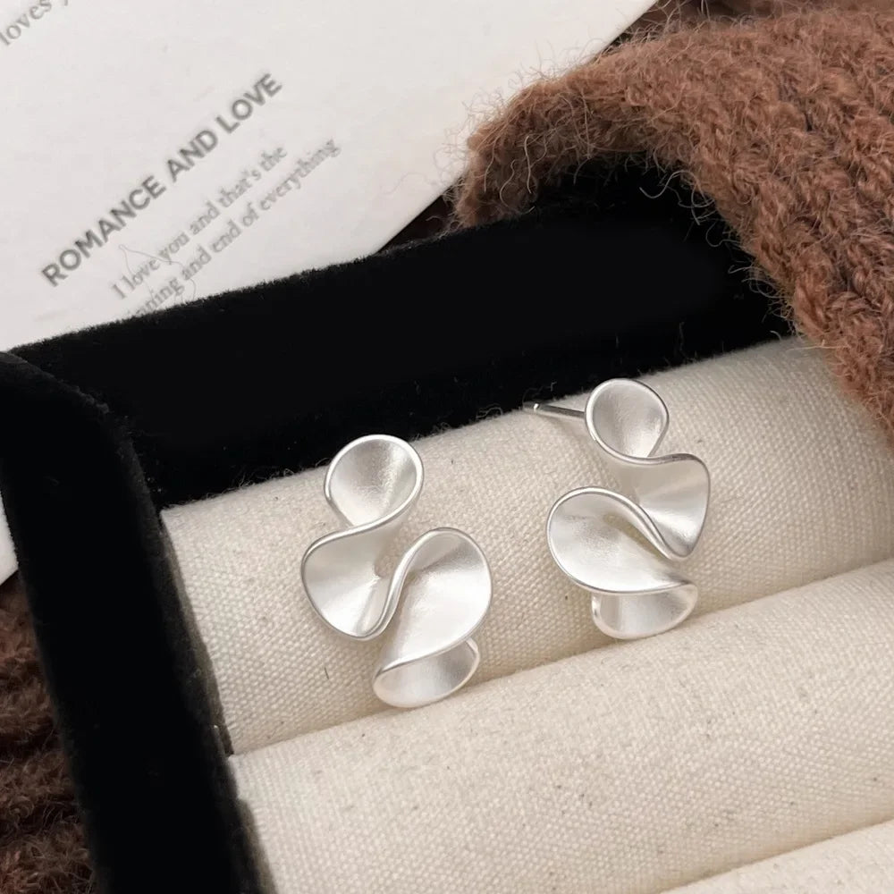 Real 925 Sterling Silver 18K Gold Twisted Flower Stud Earring for Women Minimalist Personality Fine Jewelry Trendy Accessory