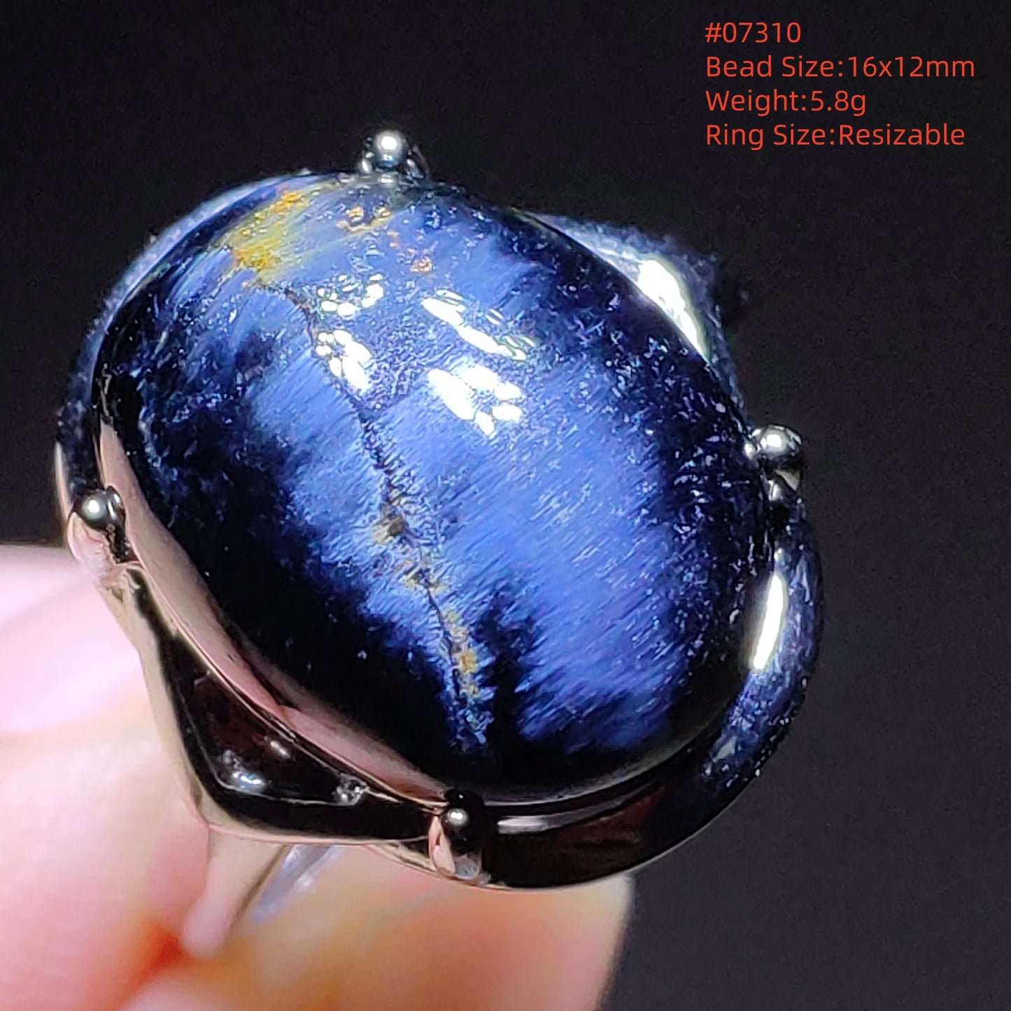 Natural Blue Pietersite Beads Adjustable Ring Woman Men Namibia Pietersite Ring Chatoyant Beads Fashion Silver Jewelry AAAAAA