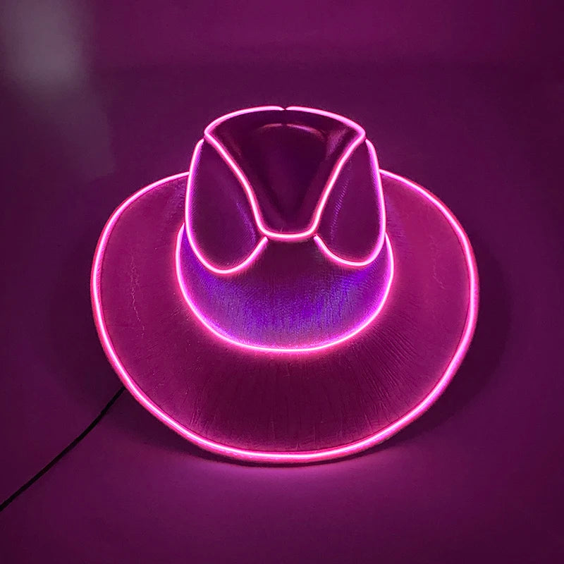 Glowing Decor  Supplies Luminous Cowboy hat  LED Pearlescent Cowboy  Cap Fashion Neon Light Hat For Party
