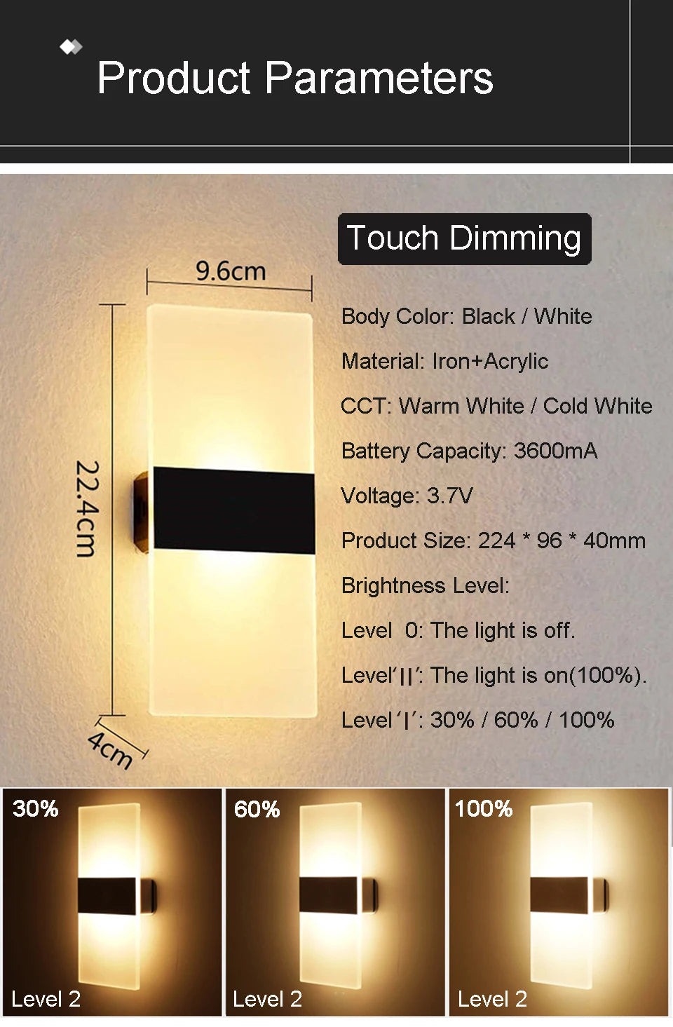 USB Recharge Wall Lamp Touch Motion Sensor Switch Indoor Acrylic Night Lights Bedroom Bedside Wall Sconce Nordic LED Wall Light