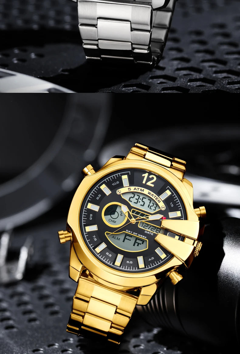 KAT-WACH double display men's watch multi-color steel strip watch led light alarm clock calendar week display