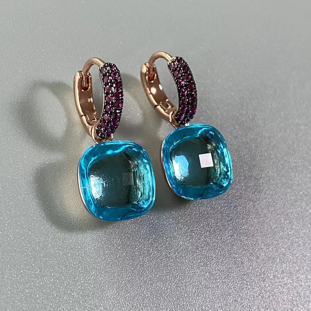 12.6mm Flat Nudo Earrings Inlay Black Zircon Candy Color Crystal Earrings For Women Drop Earrings Fashion Jewelry Gift