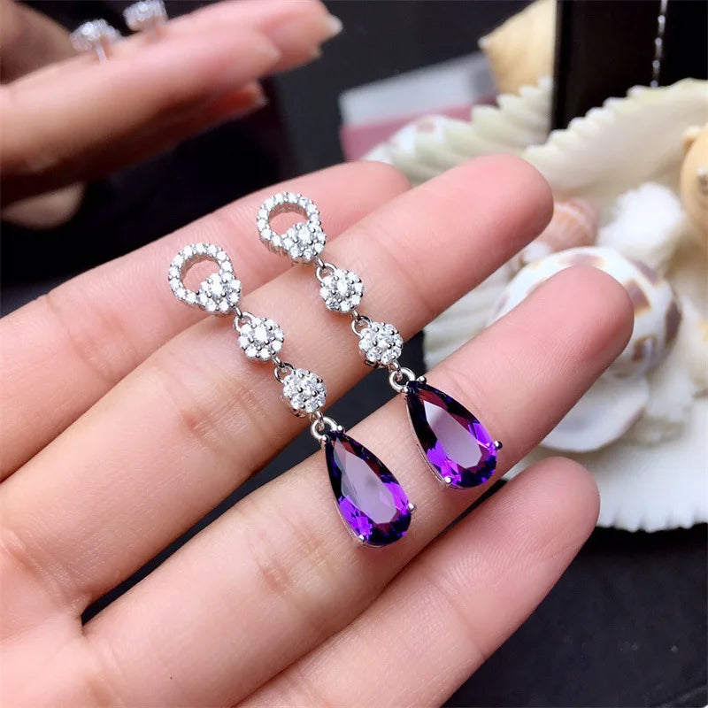 Luxury Square Purple Cubic Zirconia Crystal Earrings  for Women New FashionExquisite Fashion Gold Color Dangle  Wedding Jewelry
