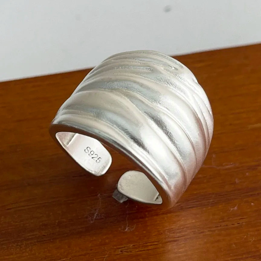 925 Sterling Silver Rings For Women Geometric Fine Jewelry Finger Adjustable Wide Sparkling Ring For Party Birthday Gift