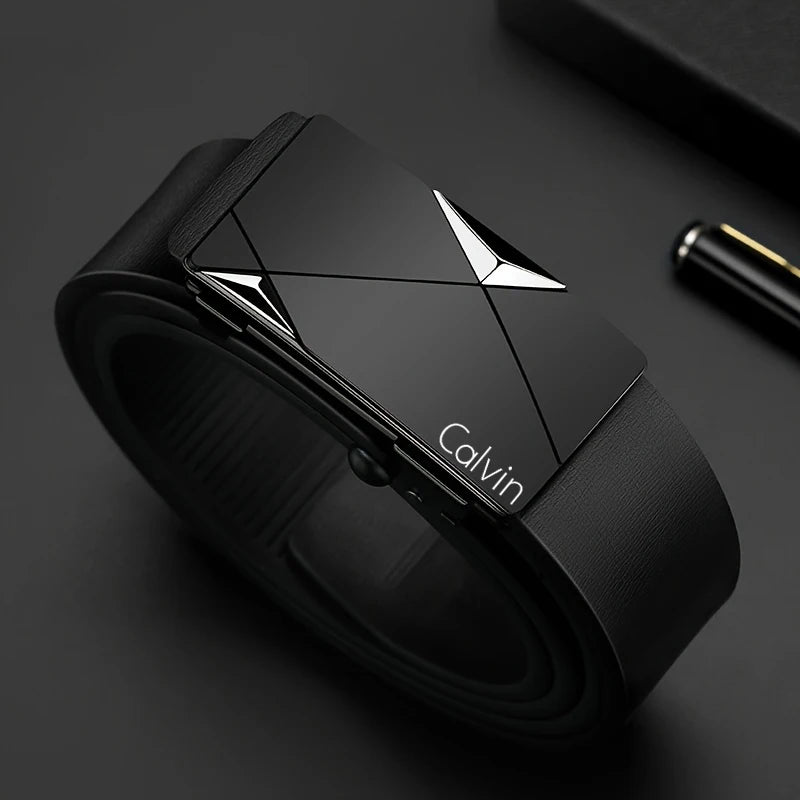 New Men's Automatic Buckle PU Belt Fashion Matching Men's Business Casual Belt Trendy Waist Accessories Wholesale