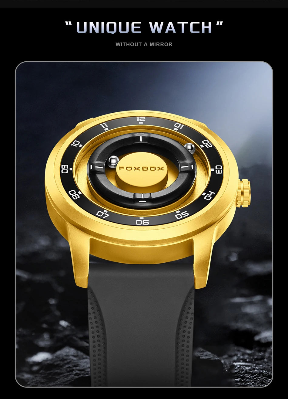 FOXBOX Unique Dial Quartz Man Watch Fashion Casual Sport Silicone Srolling Beads Clock Magnetic Force Waterproof Watches for Men