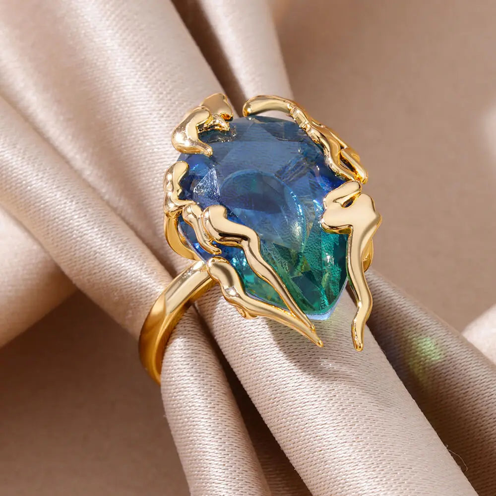 Zircon Flame Drop Rings For Women Stainless Steel Water Drop Adjustable Ring Femme New Wedding Party Fashion Jewelry Gift Femme