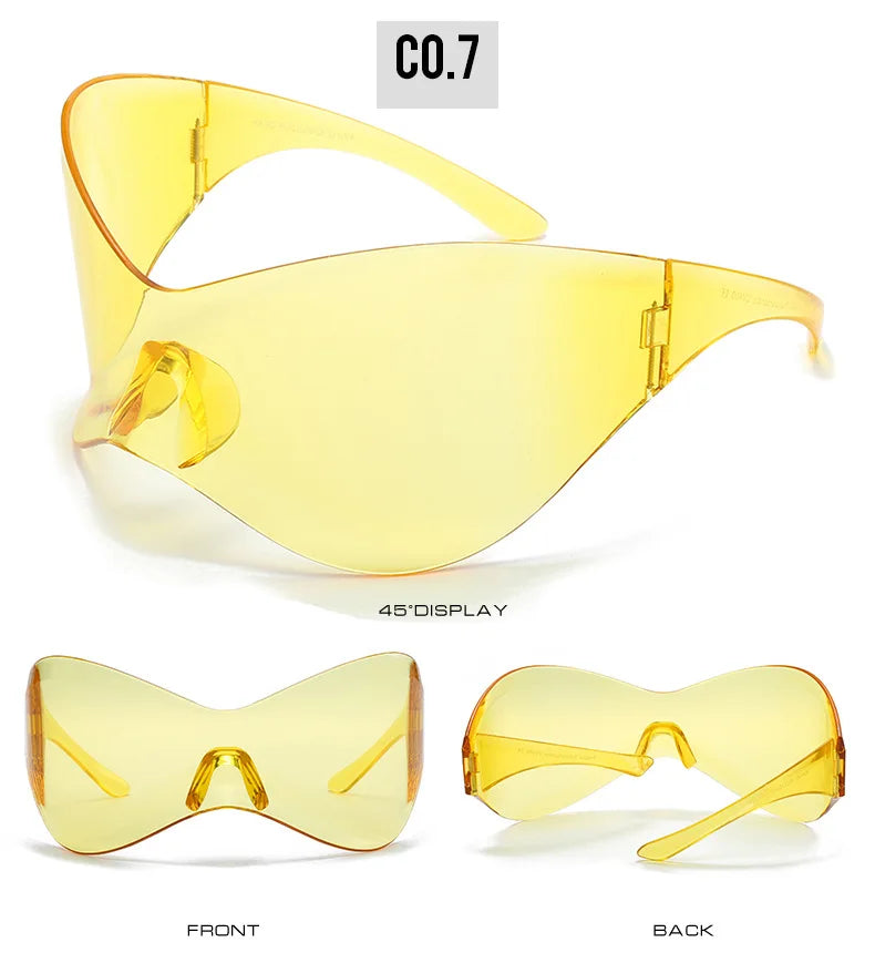 Oversized Futuristic Shield Sunglasses for Women Men Fashion Silver Mask Visor Sun Glasses Female Punk Y2K Eyeglasses