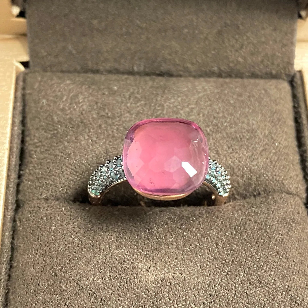 Blue Topaz Ring Inlay Black Zircon With Black Gun Plated 12.6mm Flat Crystal Ring For Women Party Fashion Jewelry Gift