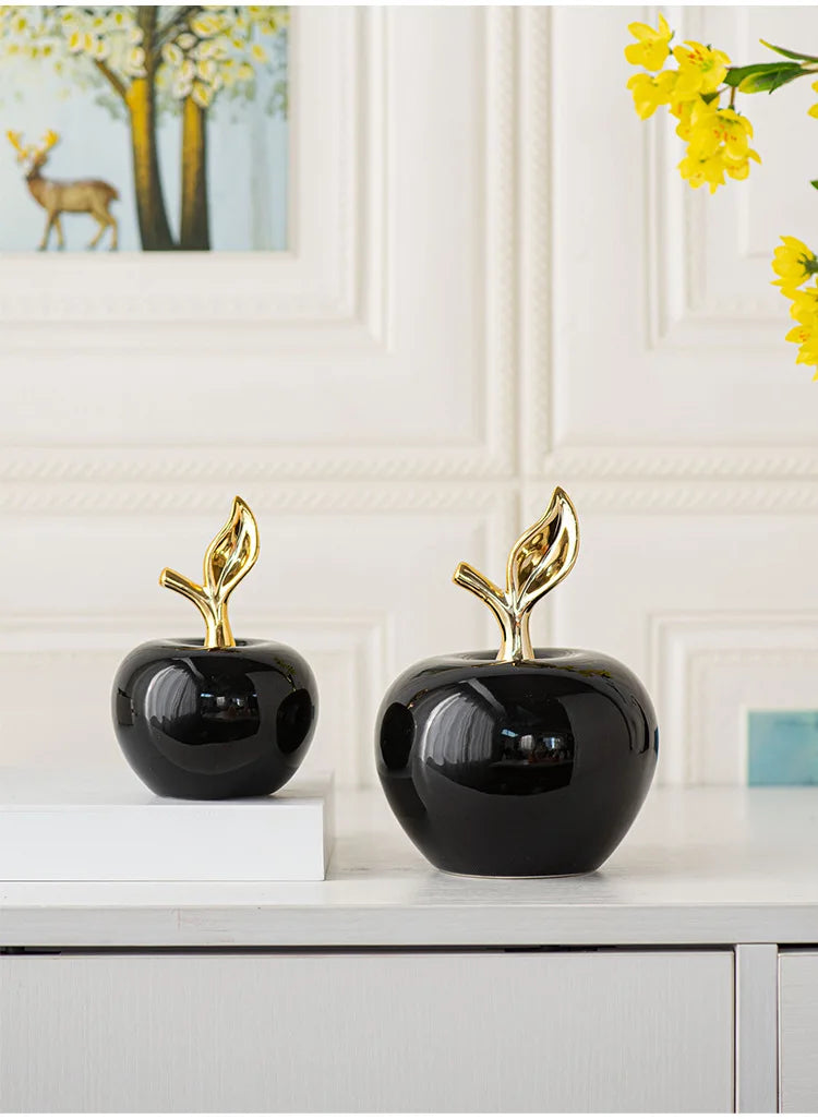 Creative Ceramic Apple Figurines Handicrafts Living Room Art White Apple Sculpture Room Home Decor Accessories Holiday Gifts
