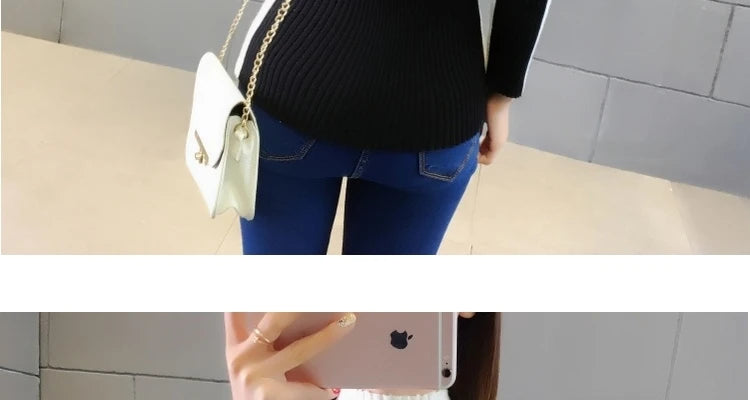 Autumn Winter Turtleneck Contrasting Colors Spliced Sweaters Female Fashion Office Lady Warm Knitted Jumpers Women's Clothing