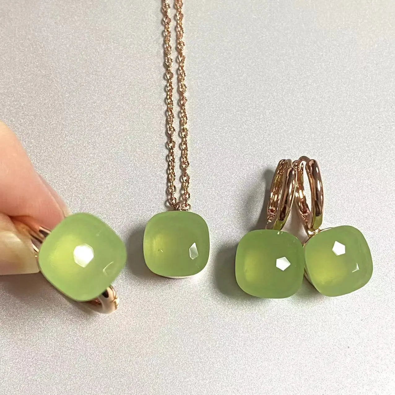 3Pcs/Set Women Ring Earrings Necklace Jewelry Set 34Colors Pink Crystal Jewelry Set Rose Gold Plated Jewelry