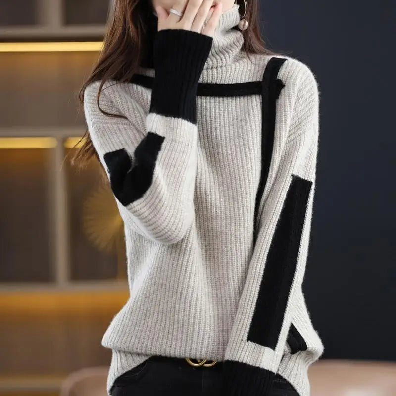 Vintage Ladies Sweater New Turtleneck Autumn Winter Loose Pullover Interior Lapping Knitting Bottoming Shirt Women Clothes Tops