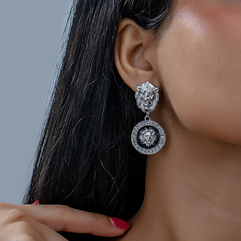 Stud Earrings For Women Vintage Lion Head Glass Geometric Party Gift OL Holiday Fashion Jewelry Ear Accessories CE150