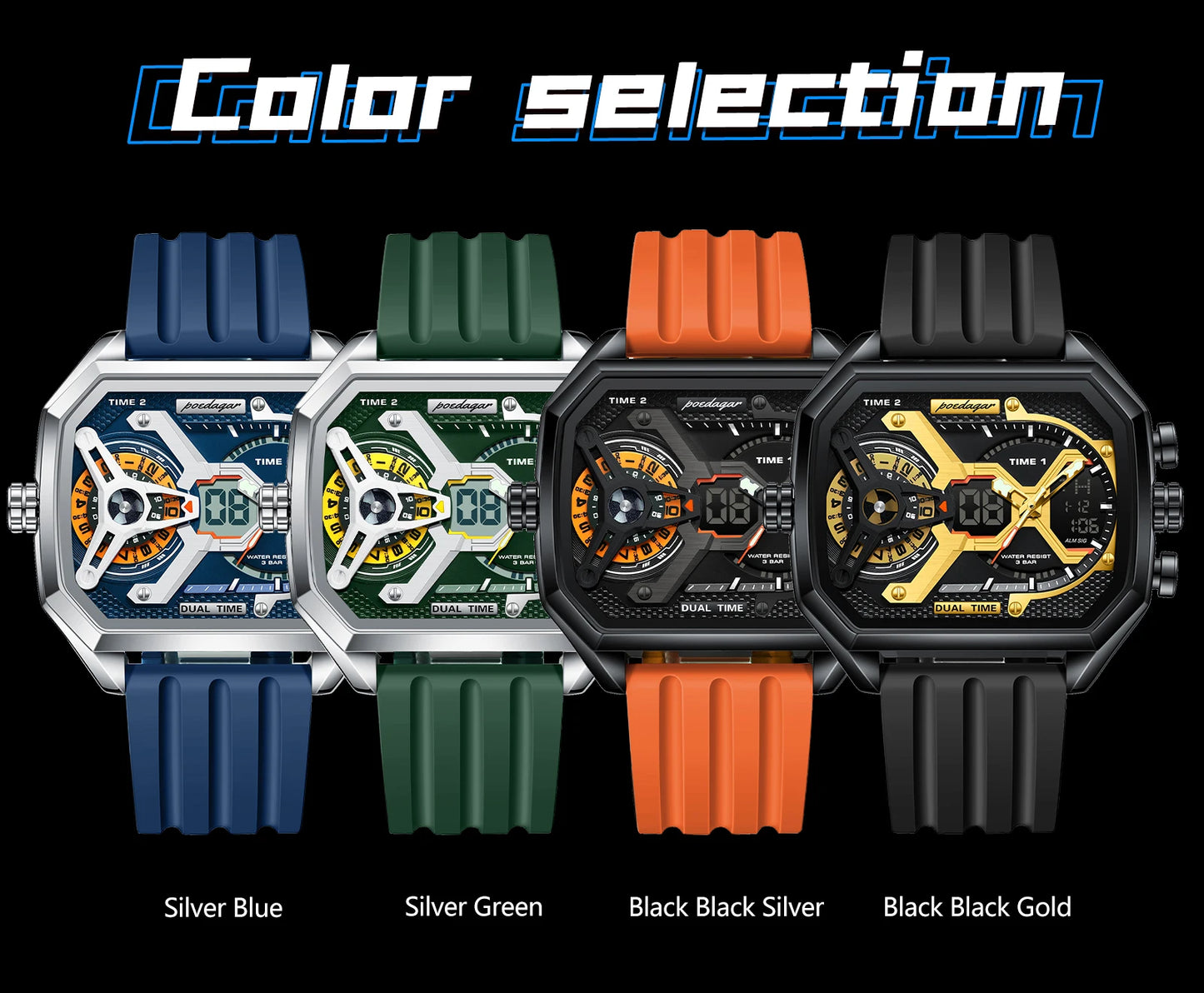 POEDAGAR Top Luxury Men Clock LED Calendar Week Luminous Man Wristwatch Electronic Rectangle Silicone Strap Quartz Men's Watches