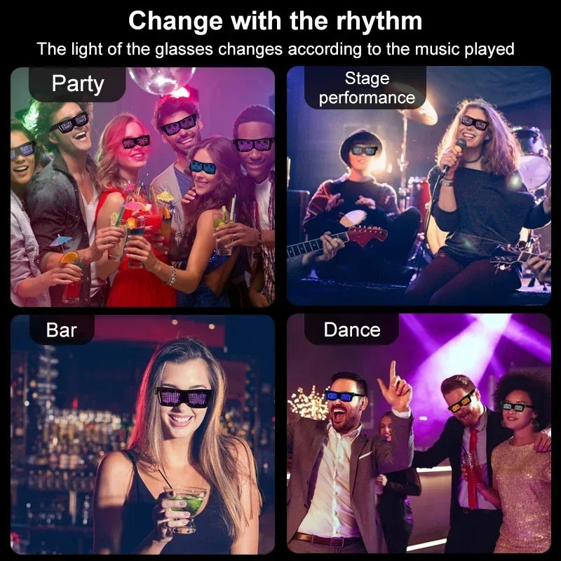 Multilingual LED Glasses Bluetooth DIY Text Graffiti RGBW/RED/Green Color for Halloween Party Rave Music Festival Glow Glasses