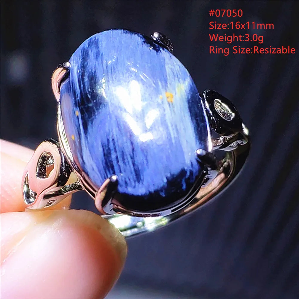 Natural Blue Pietersite Beads Adjustable Ring Woman Men Namibia Pietersite Ring Chatoyant Beads Fashion Silver Jewelry AAAAAA