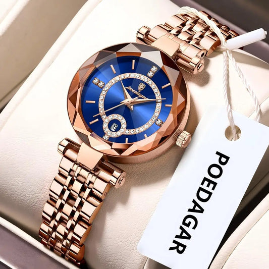 POEDAGAR Luxury Original Watches For Women Waterproof Stainless Steel Date Ladies Watch Diamond Fashion Quartz Woman Watch Reloj