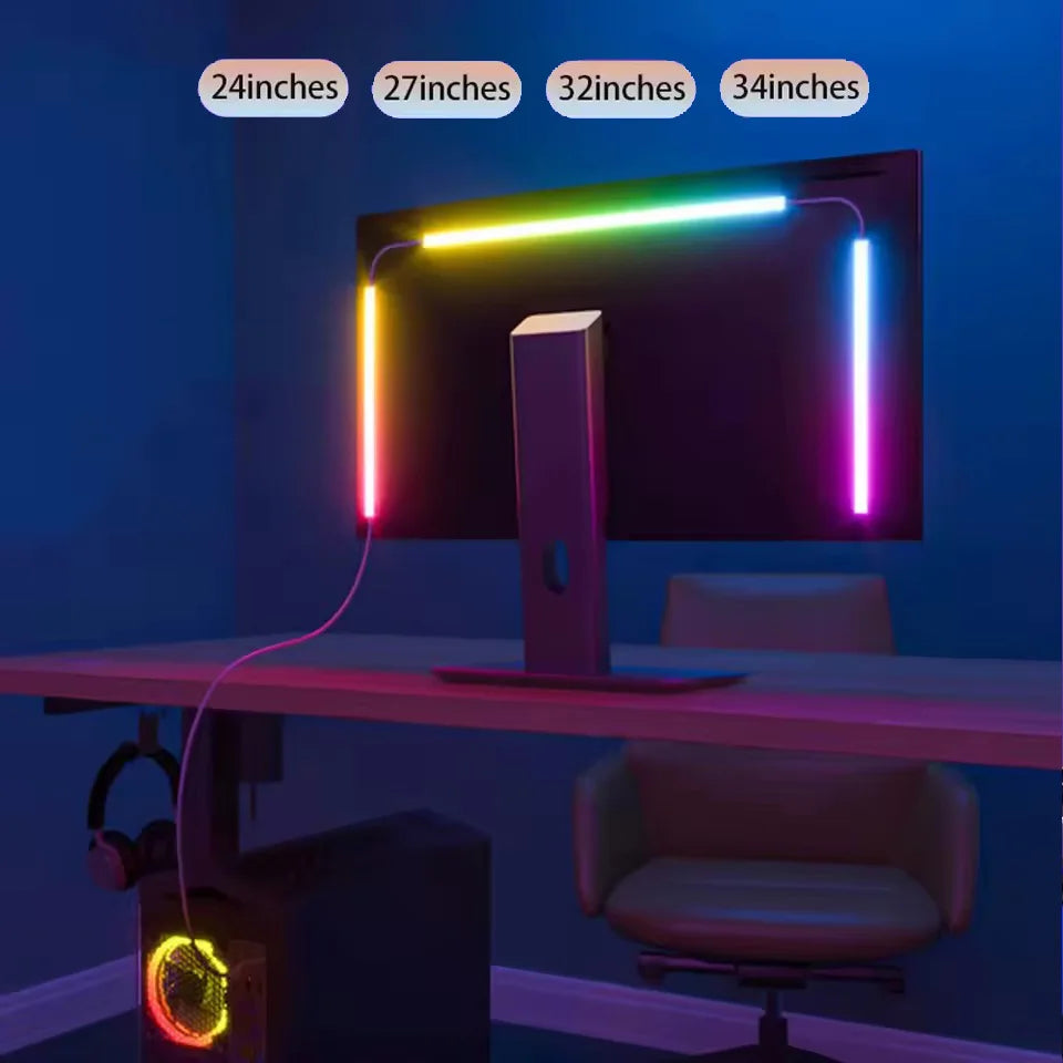LED Gaming Strip Light Computer Monitor Backlight RGBIC LED Strip Light 24-34 Inch Screen USB Gaming Room Atmosphere Decor Lamp