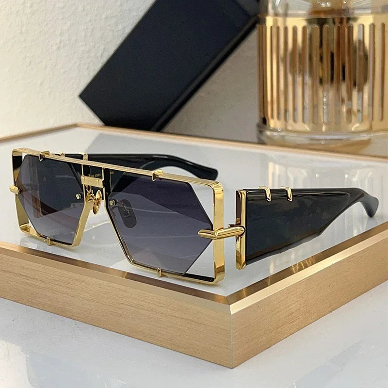 MOD004 Square Diamond Rimless Handamde Acetate Alloy Sunglasses High Street Punk Designer Brand Men Uv400 Eyeglasses with Case