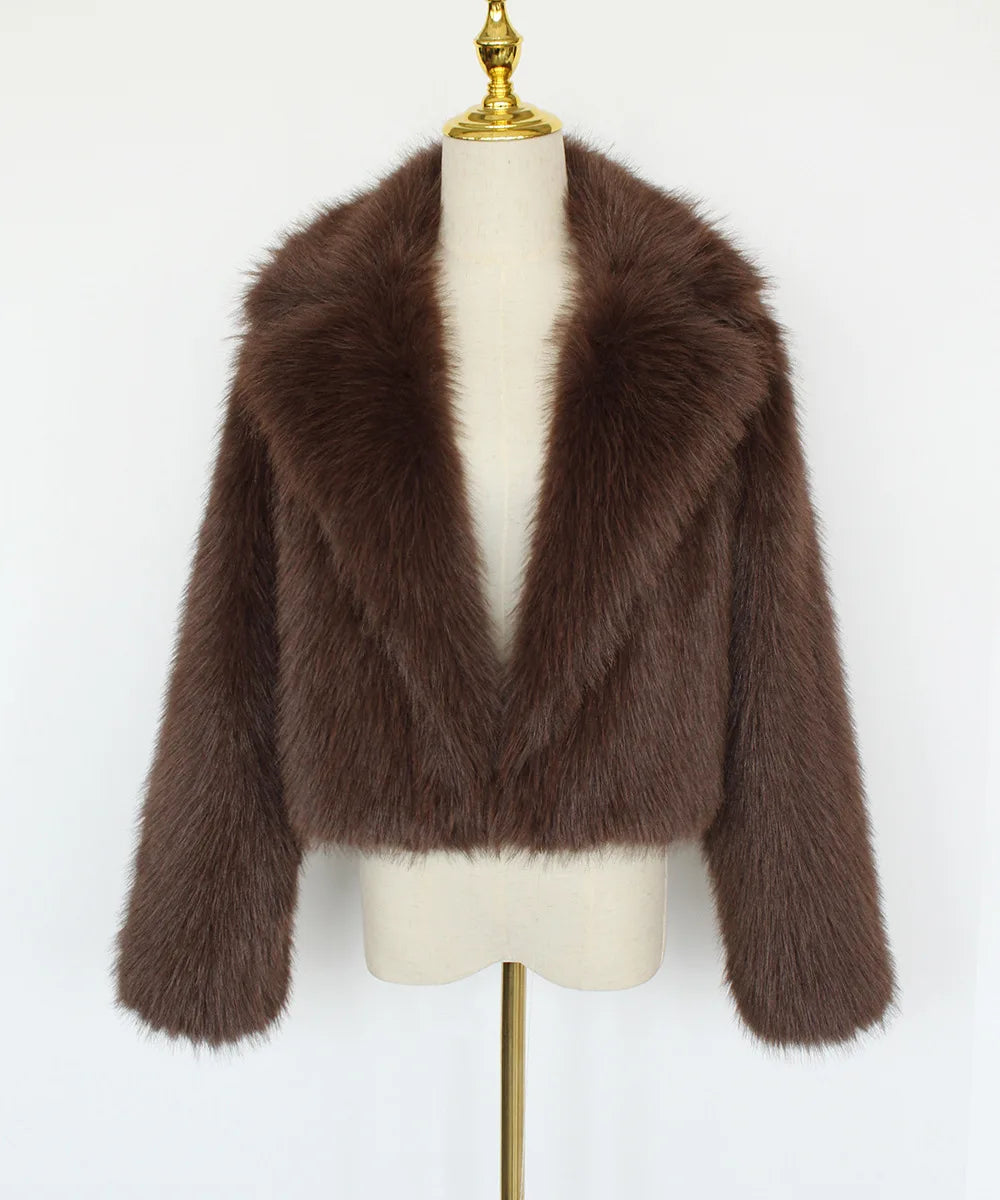2025 Female Winter Brown Faux Fur Coat For Women Casual Long Sleeve Fluffy Plush Jacket Lady Solid Thick Fake Fur Warm Cardigan