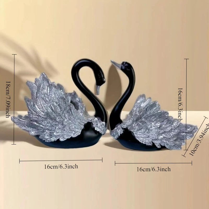 2PCS/set Couple Swan Sculpture Luxury Living Room Decor for Home Bar Cabinet TV Stand Tabletop Decoration, Multi-Scene Ornament