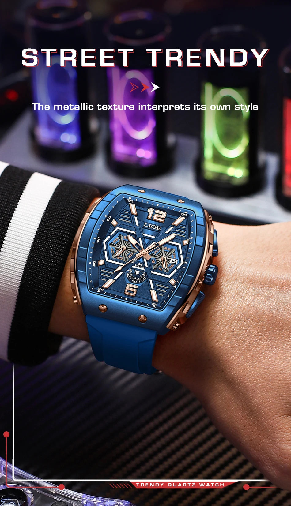 LIGE New Strong Luminous Watch For Men Fashion Military Square Watch Men Sport Chronograph Waterproof Watches Reloj Hombre+BOX