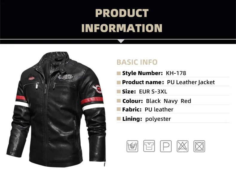 Motorcycle Jacket Leather Men's Brand Moto Leather Jacket Coat Men Handsome Washed Embroidery Biker PU Jacket Male Jaqueta Men