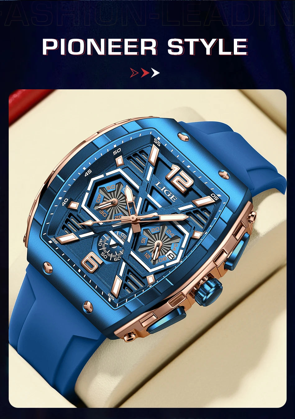 LIGE New Strong Luminous Watch For Men Fashion Military Square Watch Men Sport Chronograph Waterproof Watches Reloj Hombre+BOX